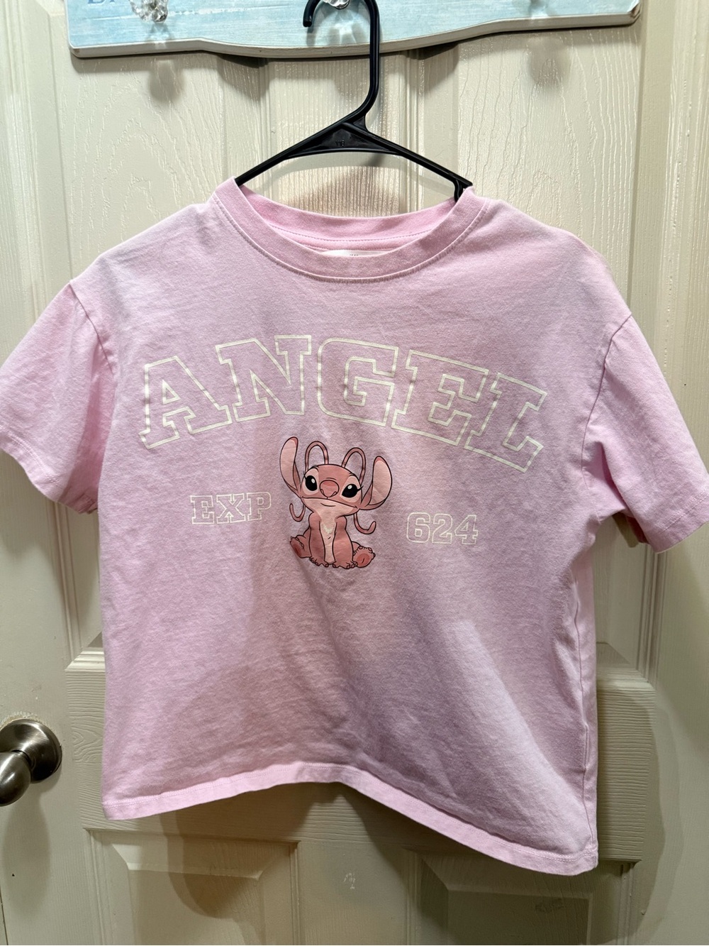 H&M Disney Pink 'Angel' Graphic Tee with Cute Cartoon Stitch